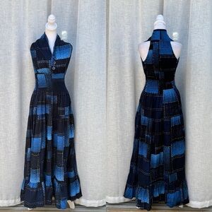Kara Chic by KF blue and black sleeveless patchwork maxi cotton dress